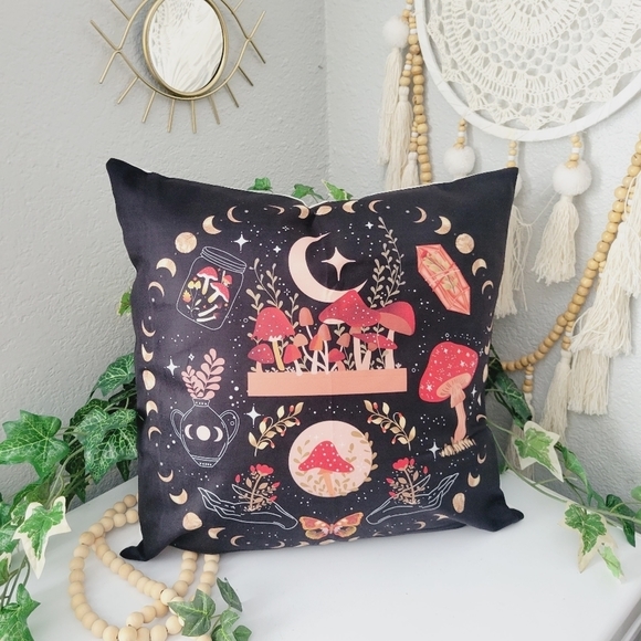 1 Cushon Cover without filler pillowcase Mushrooms moon & stones magical Pattern - Picture 11 of 13